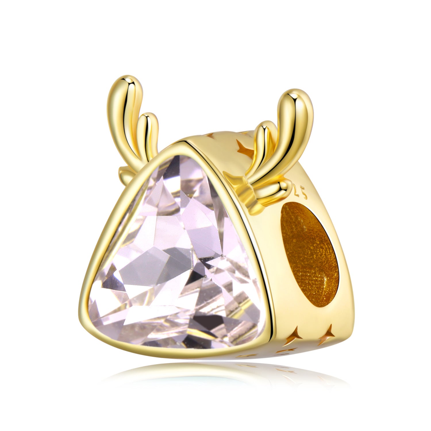 A gold plating sterling silver charm, design in antlers, with a light pink triangle zirconia.