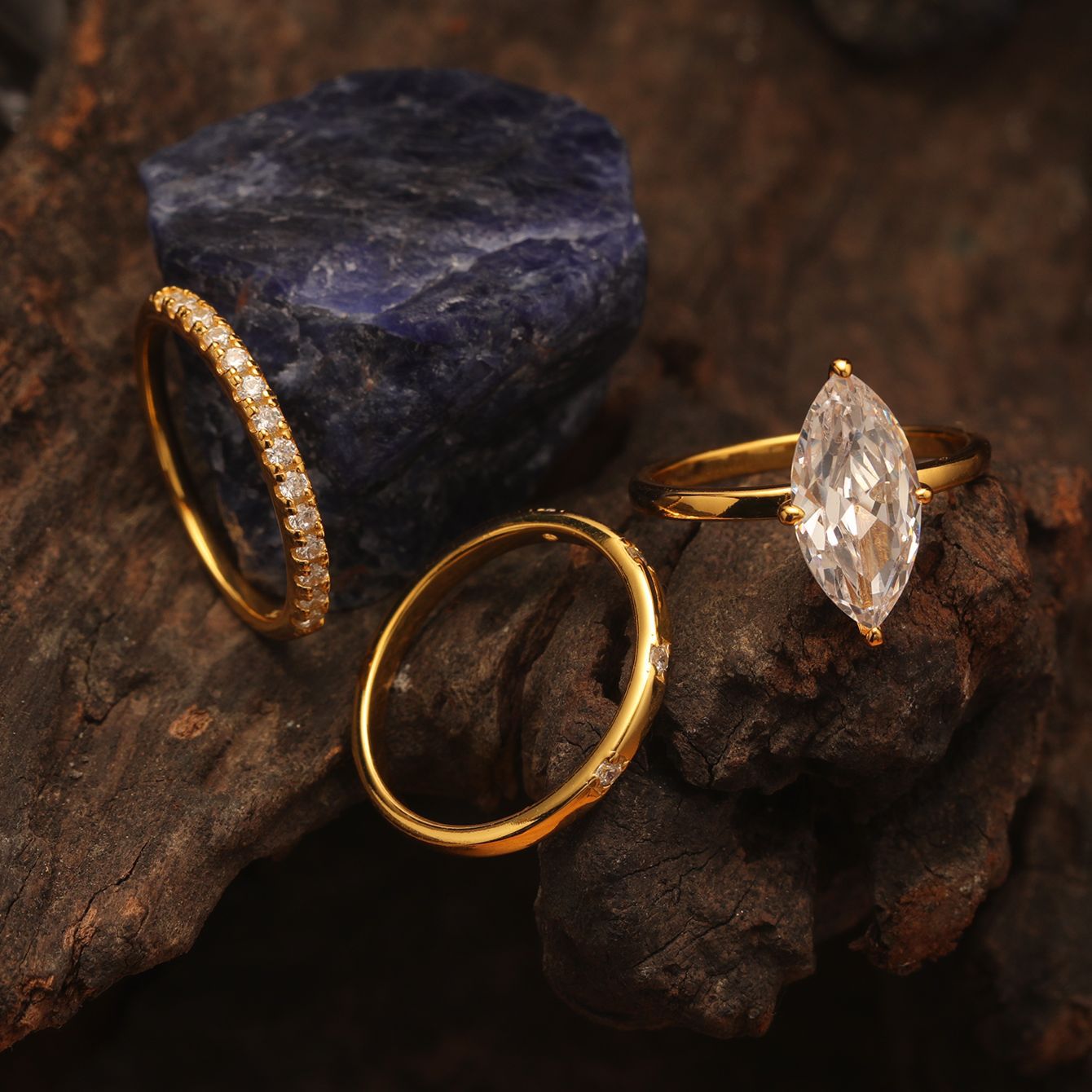 Sterling Silver Marquise-Cut Moissanite Ring Set