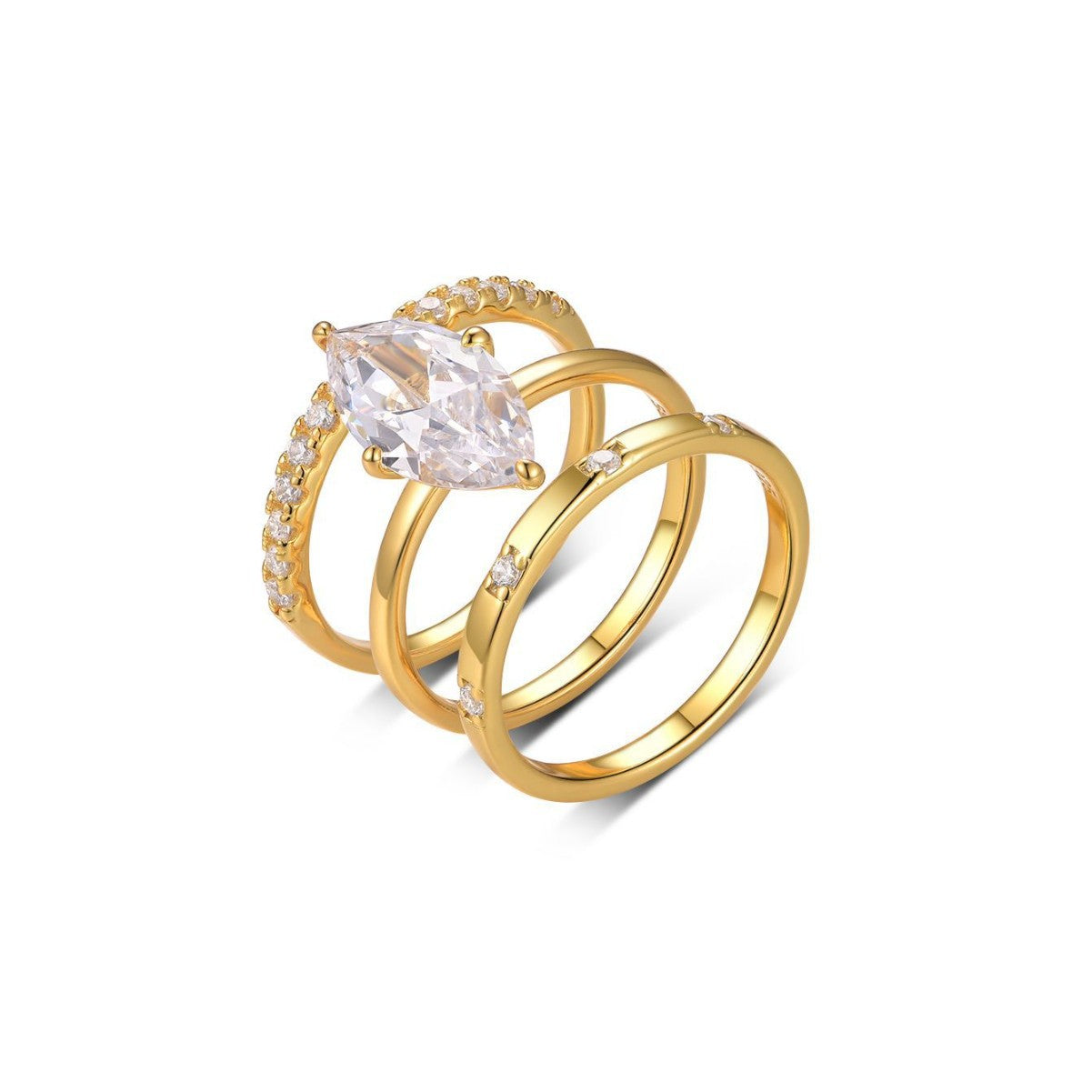 Sterling Silver Marquise-Cut Moissanite Ring Set