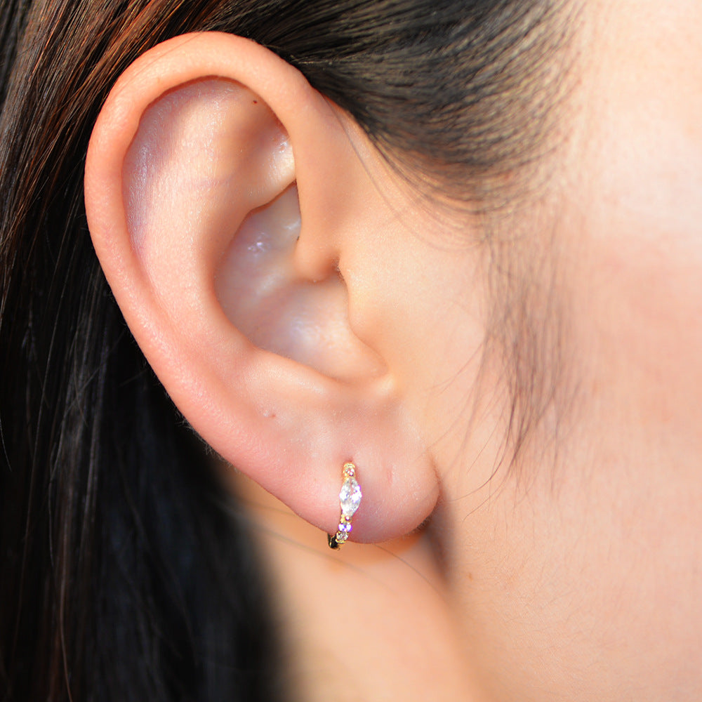 Sterling Silver Marquise Gemstone Huggie Earrings