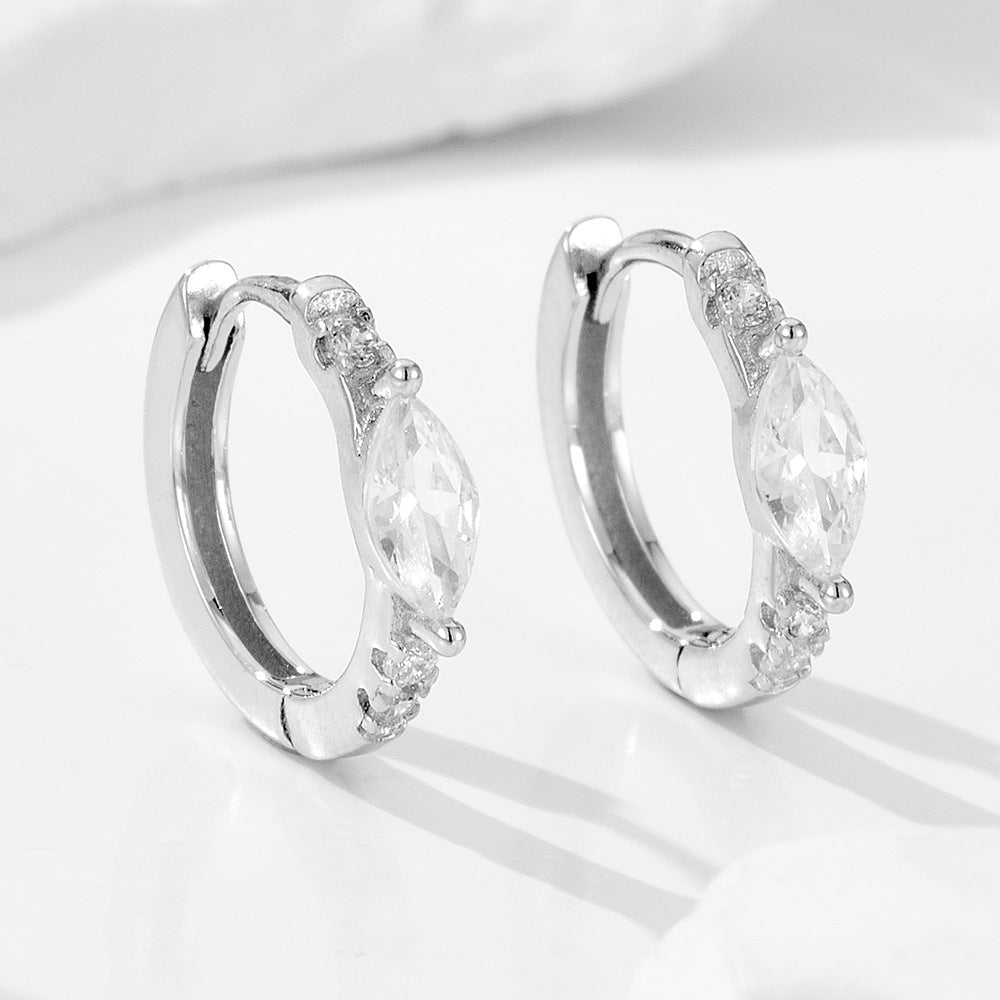 Sterling Silver Marquise Gemstone Huggie Earrings