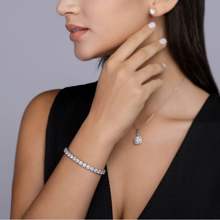 Sterling Silver Round Moissanite Tennis Bracelet