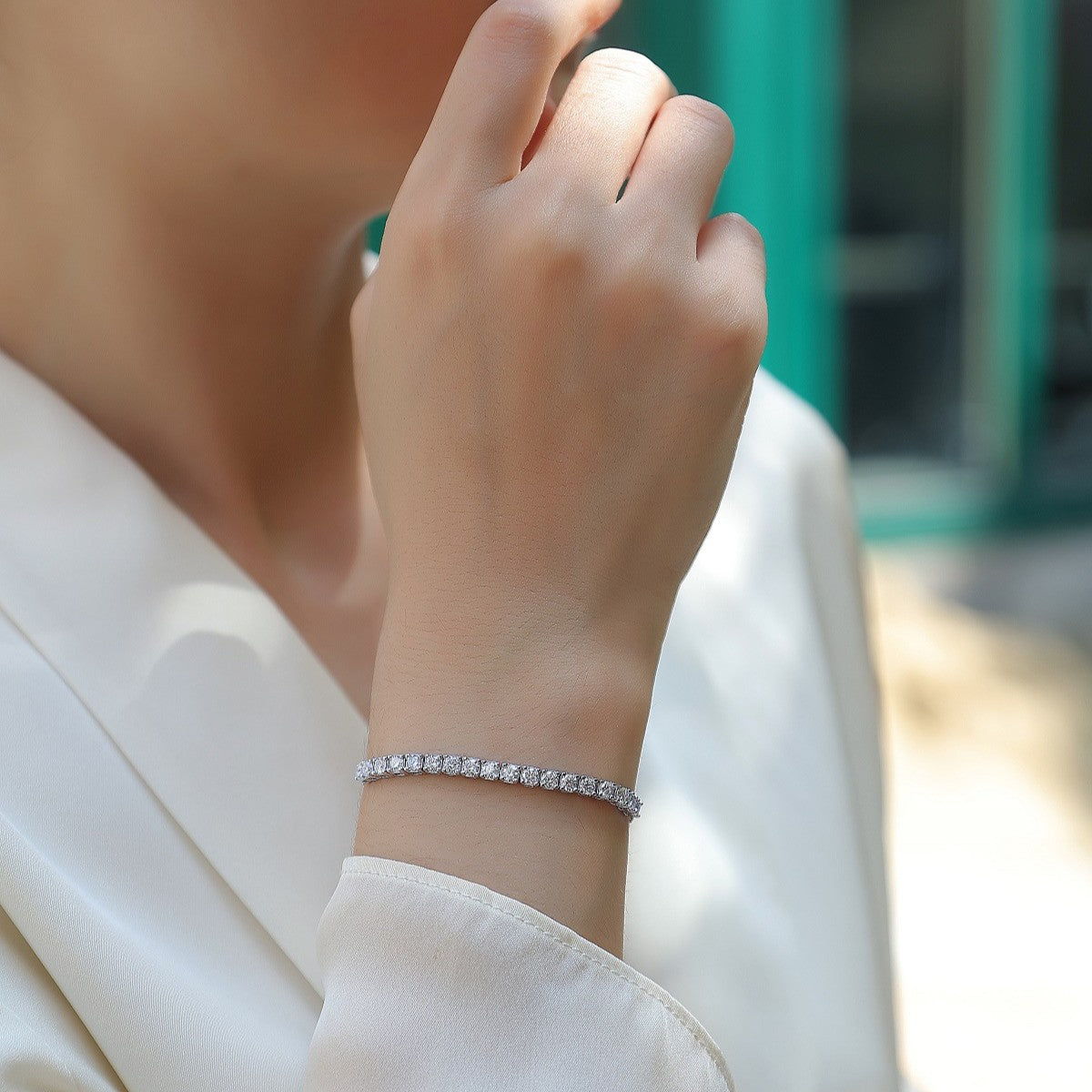 Sterling Silver Moissanite Tennis Chain Slider Bracelet