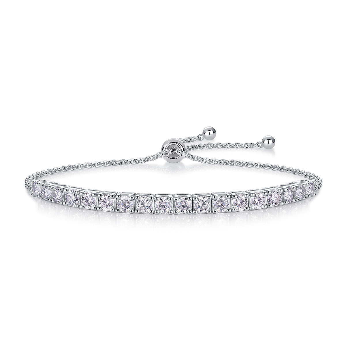 Sterling Silver Moissanite Tennis Chain Slider Bracelet