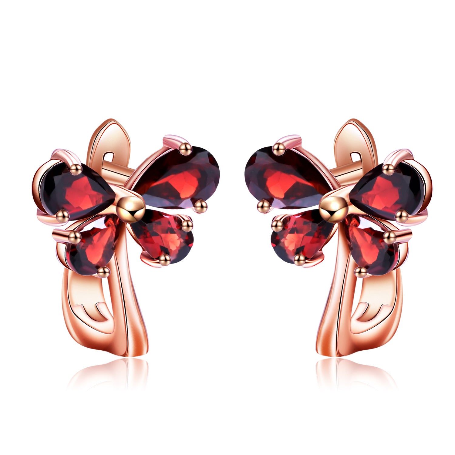 Sterling Silver Natrual Gemstone Garnet Butterfly Earrings