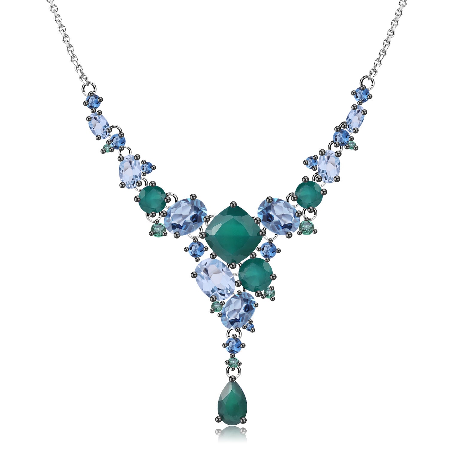 Sterling Silver Luxury Natural Gemstone Topaz Quartz Necklace