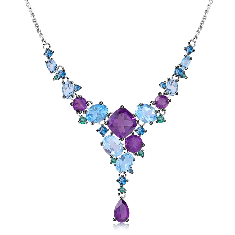 Sterling Silver Luxury Natural Gemstone Topaz Quartz Necklace