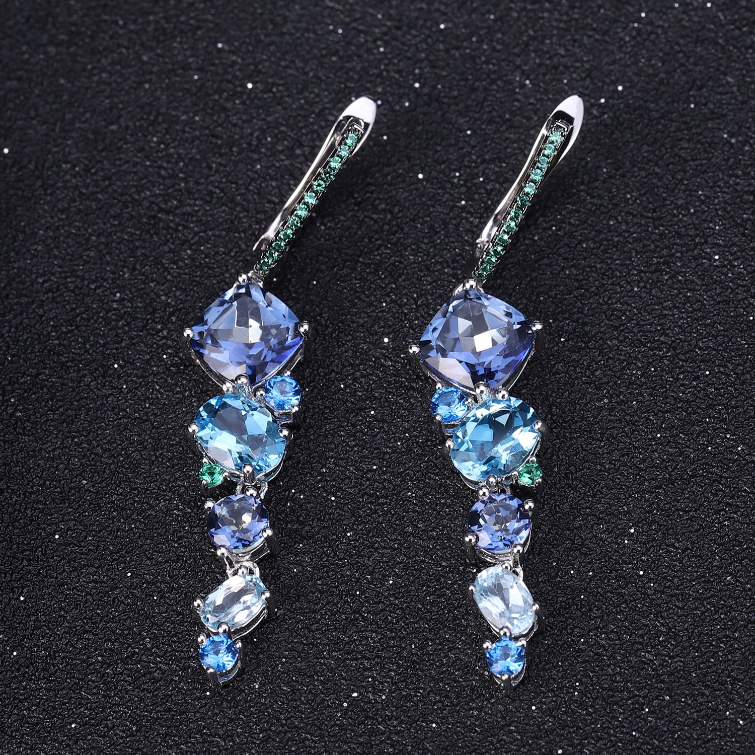 Sterling Silver Natural Gemstone Topaz Quartz Earrings