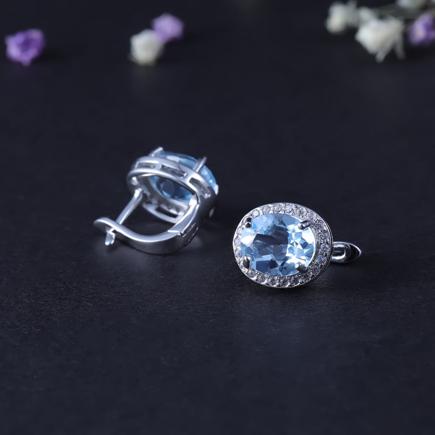 Sterling Silver Natrual Gemstone Topaz Earrings