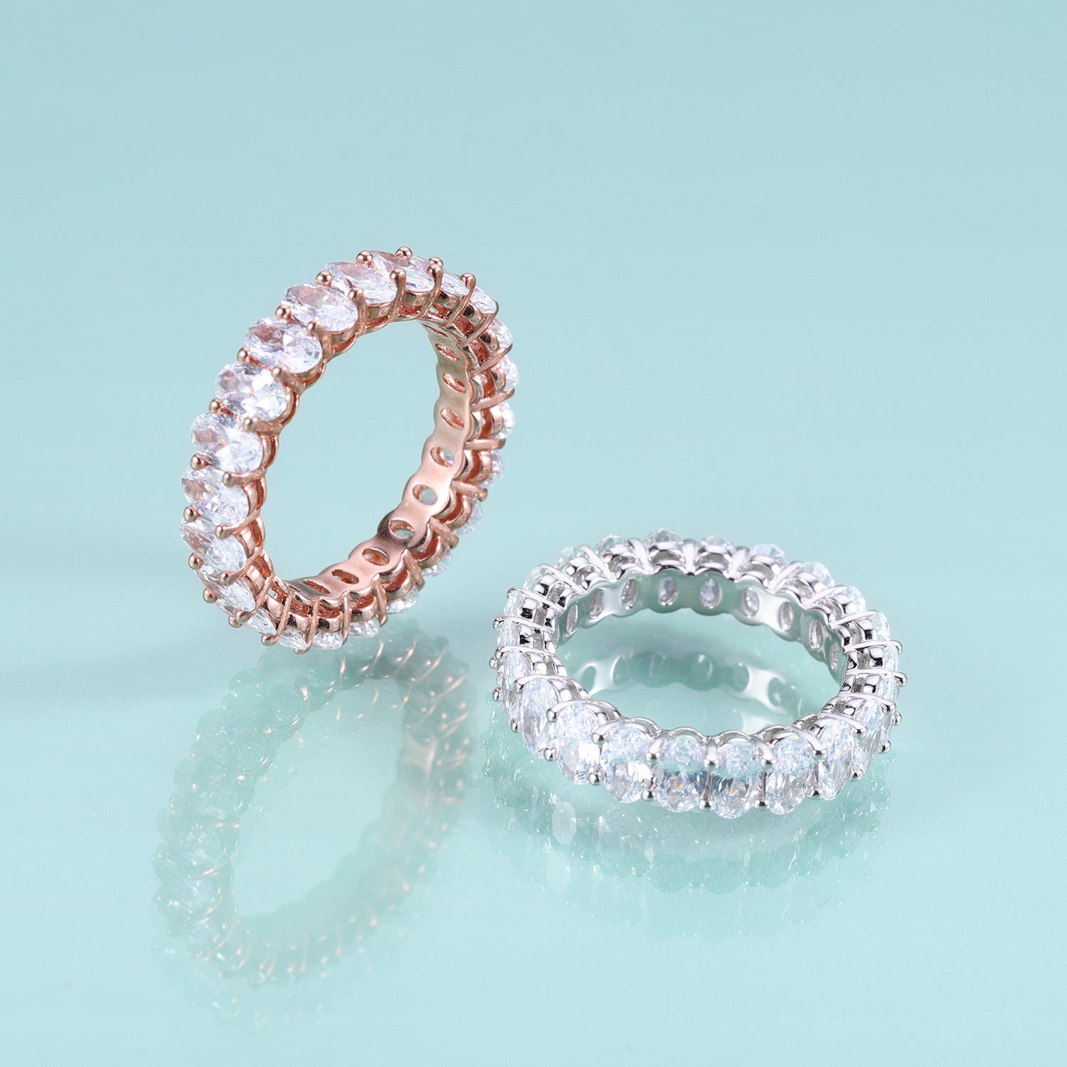 Sterling Silver White Oval Zirconia Ring Band