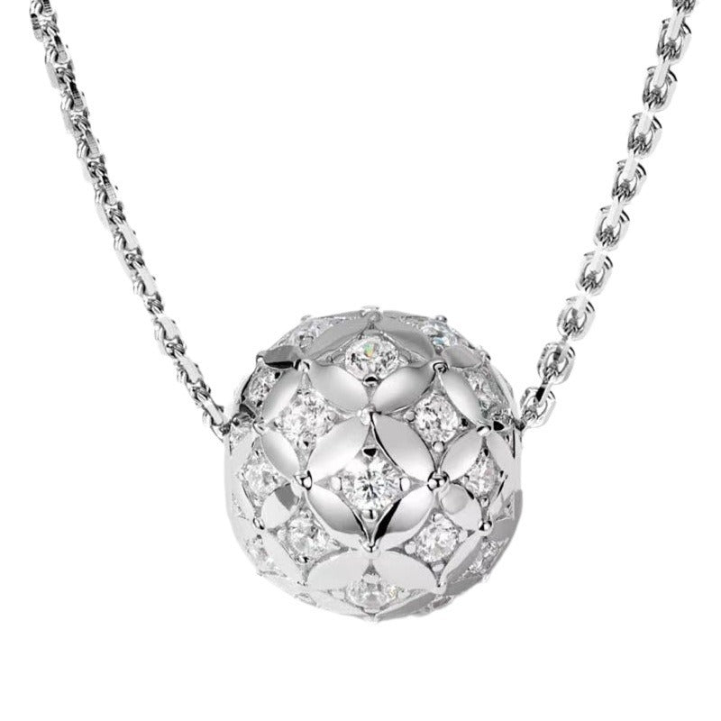 Sterling Silver Pave Flower Ball Necklace