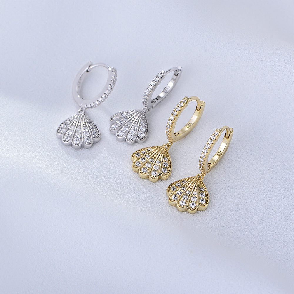 Sterling Silver Pave Shell Huggie Earrings