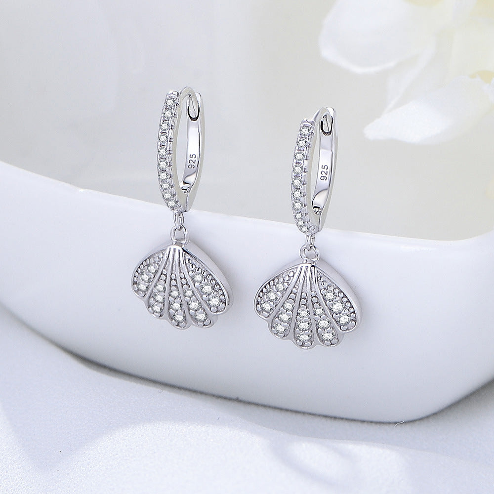 Sterling Silver Pave Shell Huggie Earrings