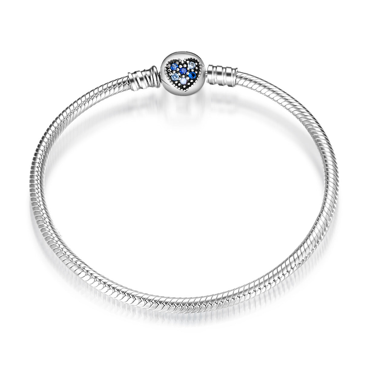 A sterling silver blue zirconias paved heart snake chain bracelet