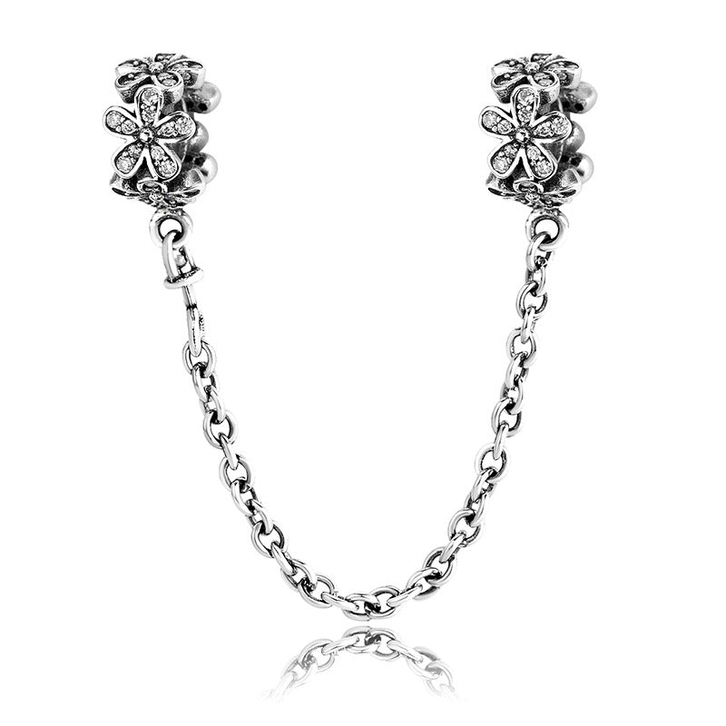 A sterling silver zirconias paved flowers safety chain