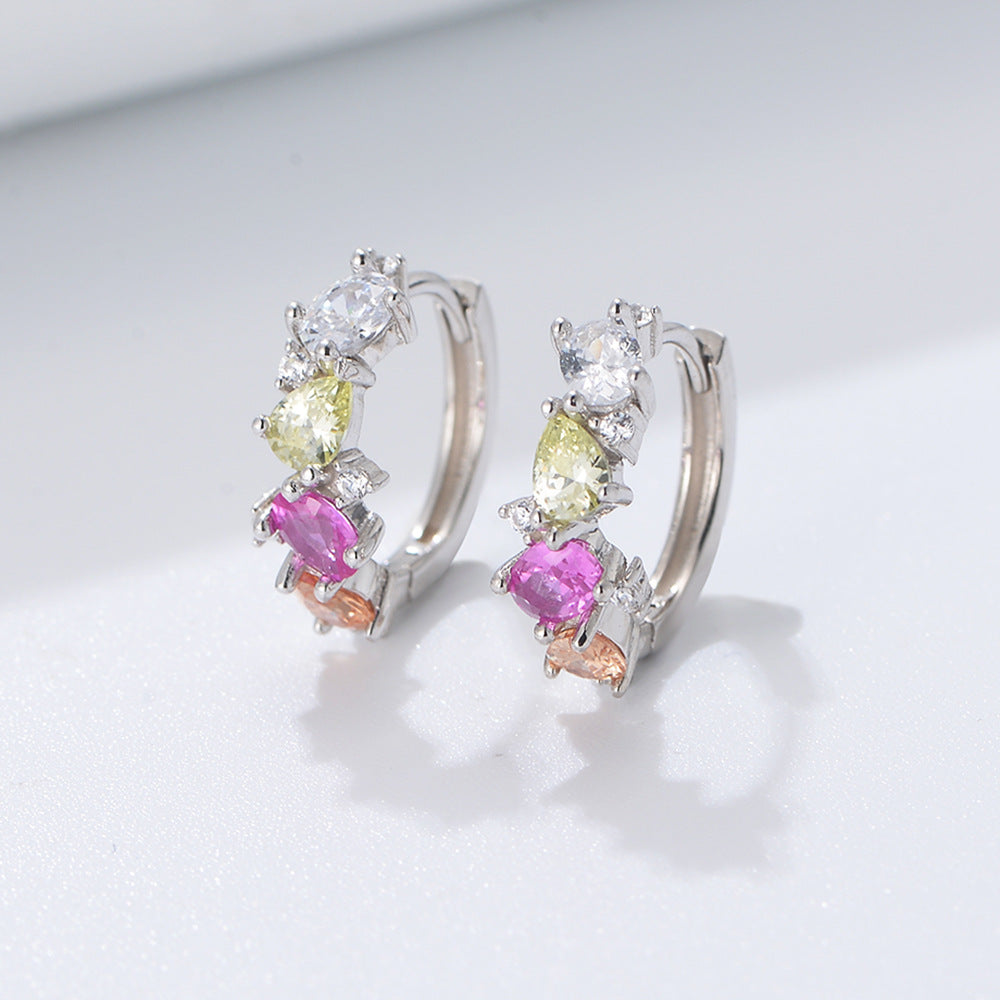 Sterling Silver Pear And Oval Gemstone Huggie Earrings
