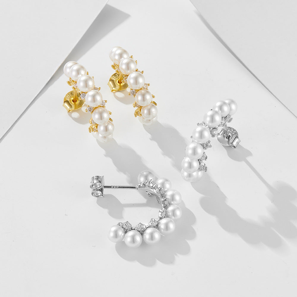 Sterling Silver Pearl Hoop Earrings