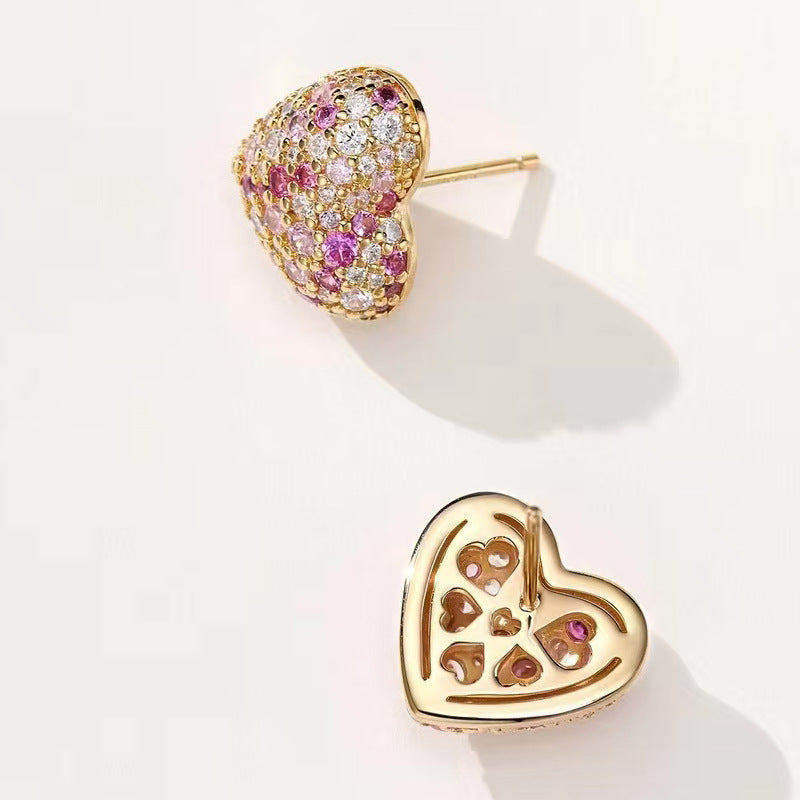 Sterling Silver Pink Gemstone Heart Stud Earrings