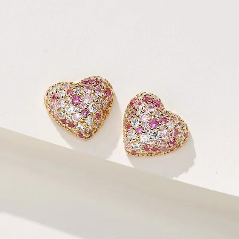 Sterling Silver Pink Gemstone Heart Stud Earrings