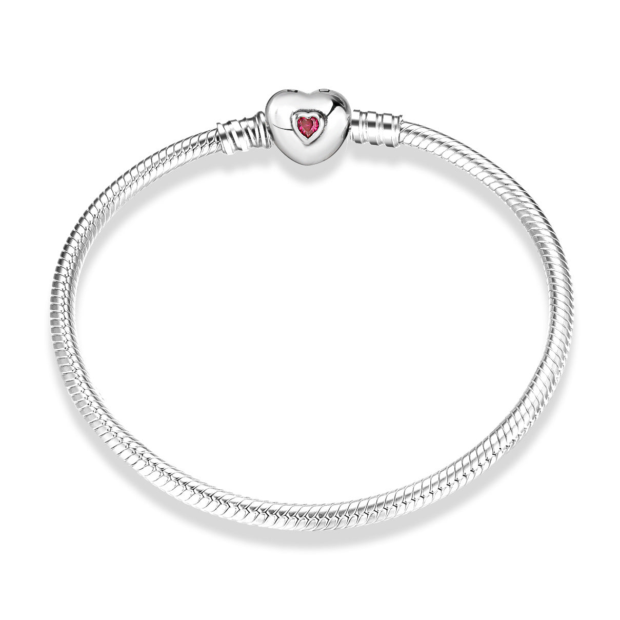 A sterling silver hearts with a pink zirconia snake chain bracelet