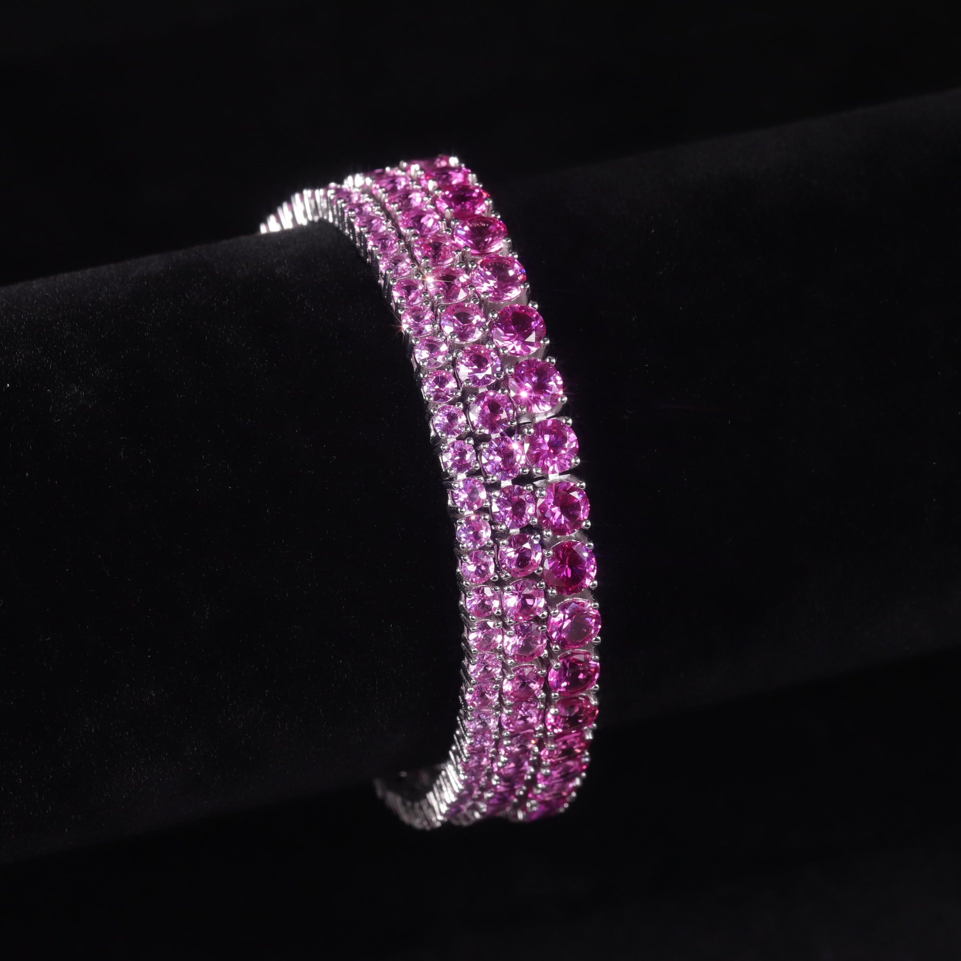 Pink synthetic sapphire tennis bracelets in different widths. 3/4/5mm width.