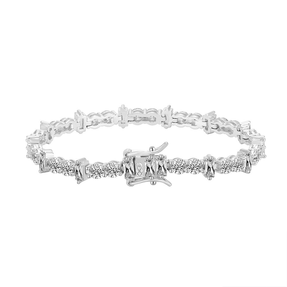 Sterling Silver Rectangle And Round Tennis Bracelet