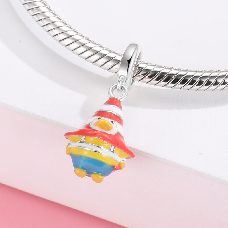 A sterling silver colorful enamel roadblock duck charm