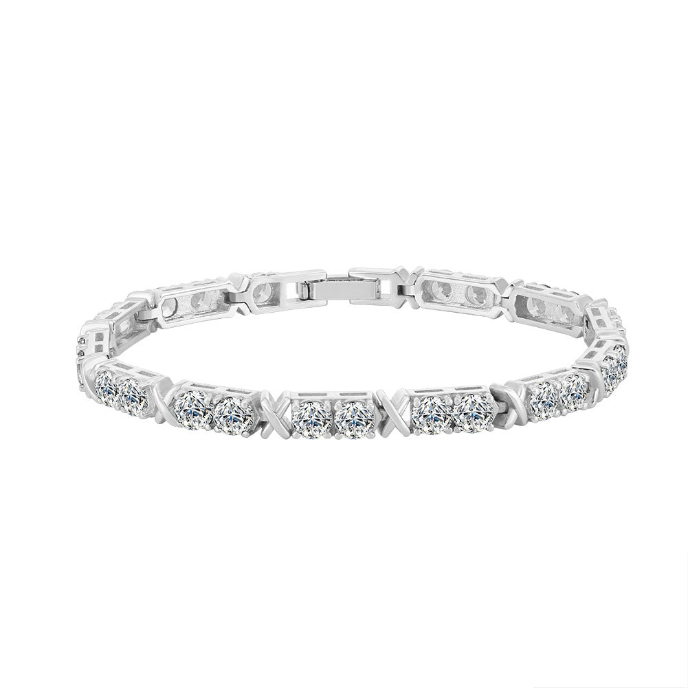 Sterling Silver White Gemstone Cross Tennis Bracelet