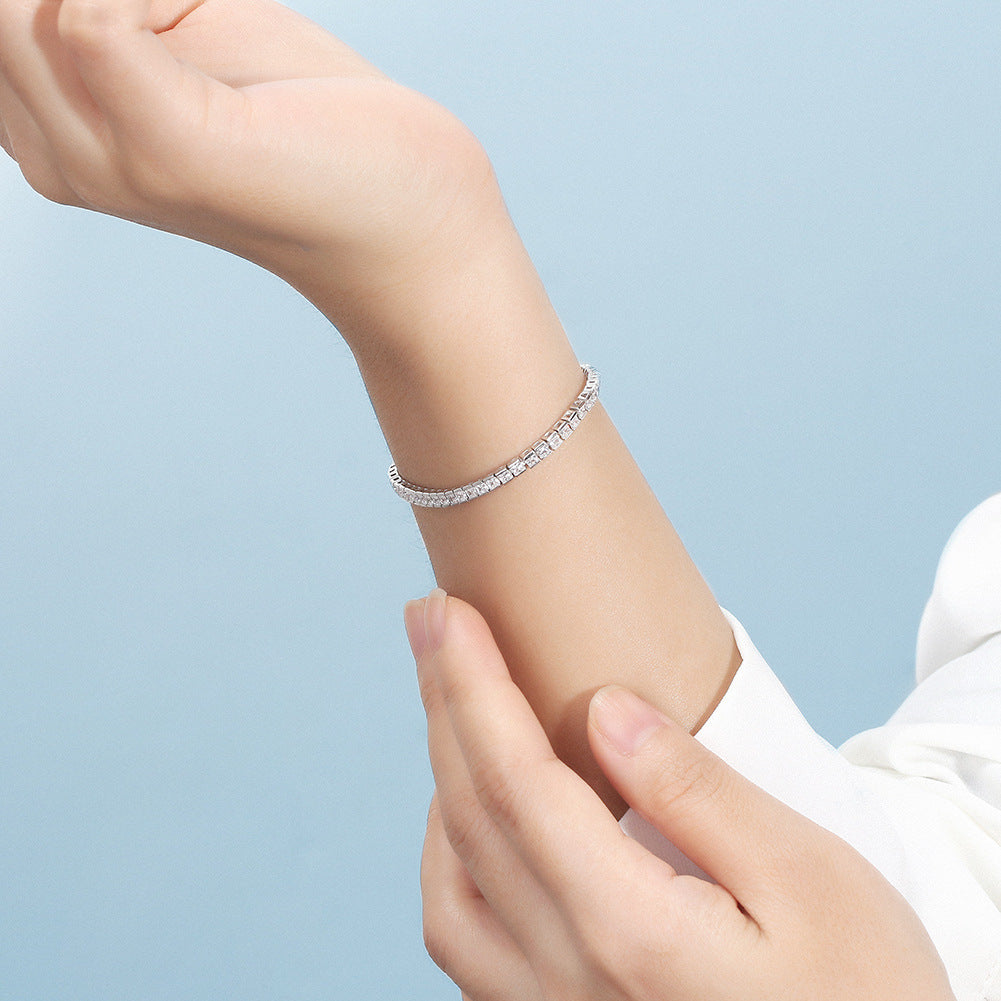 Sterling Silver Square Zirconia Tennis Bracelet