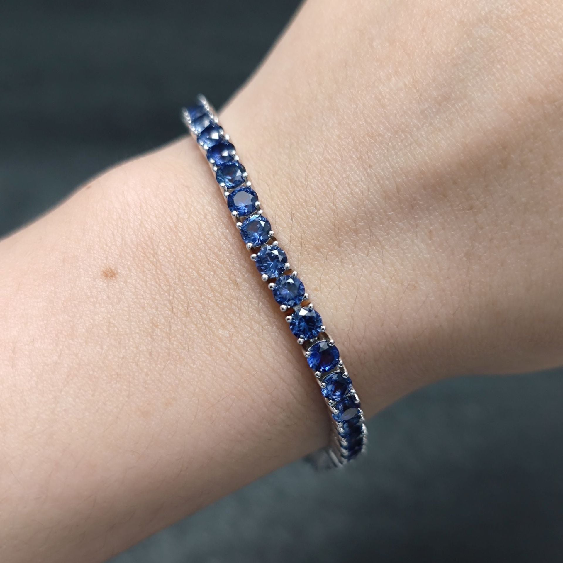 Sterling Silver Synthetic Sapphire Tennis Bracelet
