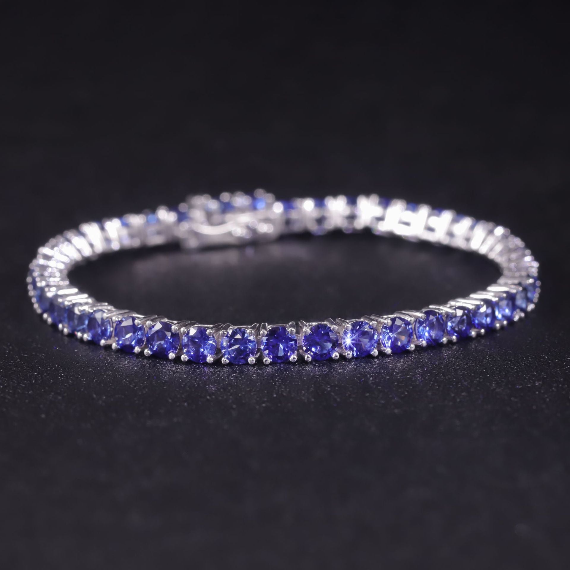 Sterling Silver Synthetic Sapphire Tennis Bracelet