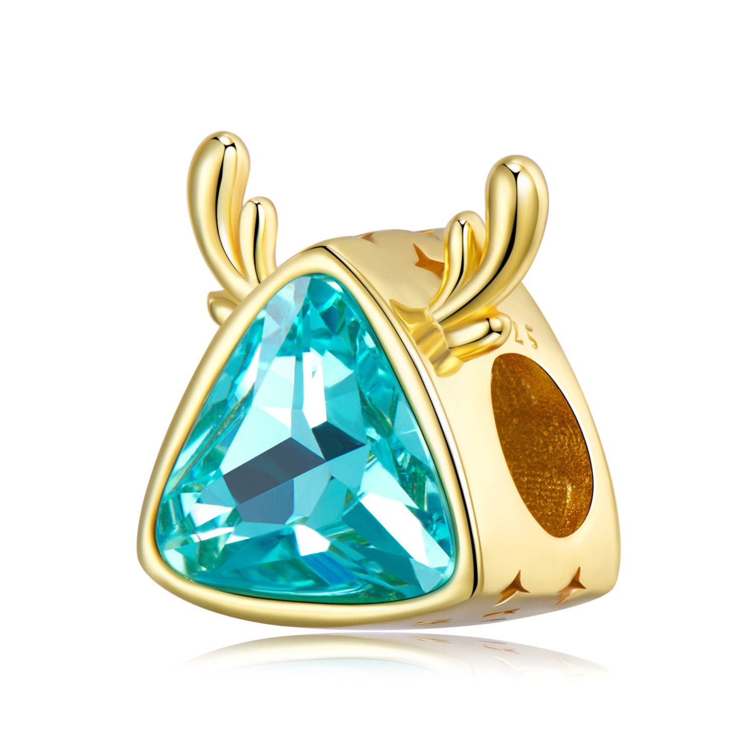 A gold plating sterling silver charm, design in antlers, with a ultramarine triangle zirconia.