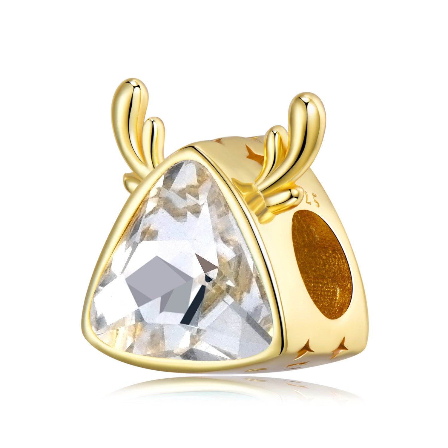 A gold plating sterling silver charm, design in antlers, with a white triangle zirconia.