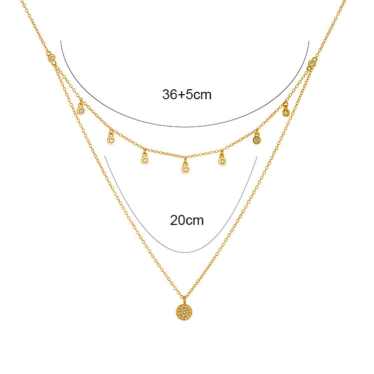 The size of the sterling silver zirconia layered necklace.