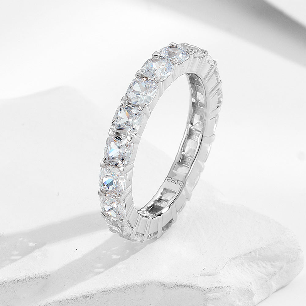 A sterling silver white square zirconia band, secondary ring of the ring set. Plating with silver.