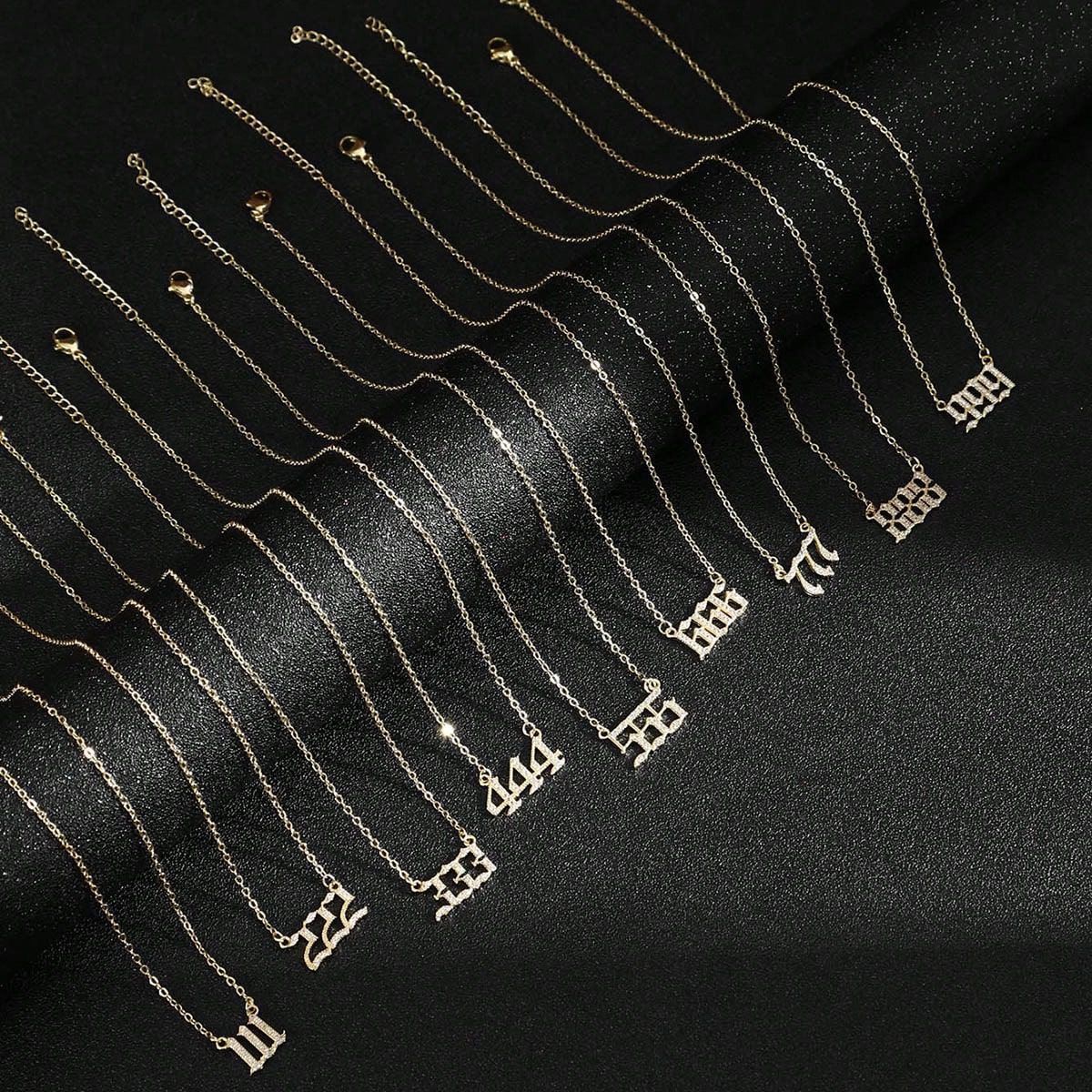 White Zirconia Angle Number Necklace