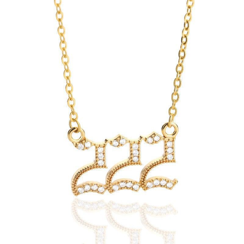 White Zirconia Angle Number Necklace