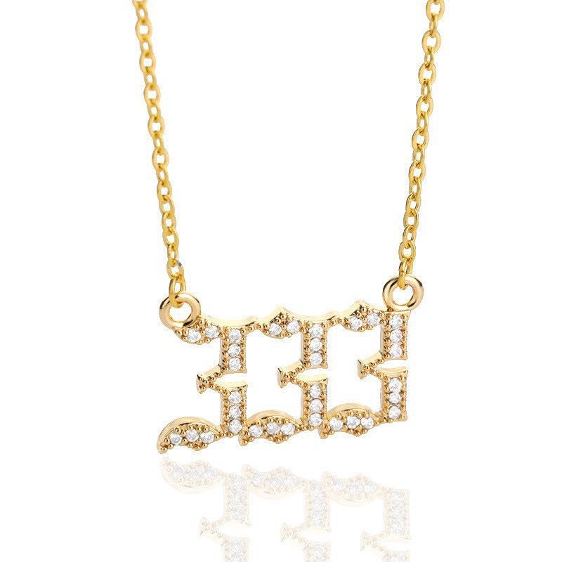 White Zirconia Angle Number Necklace