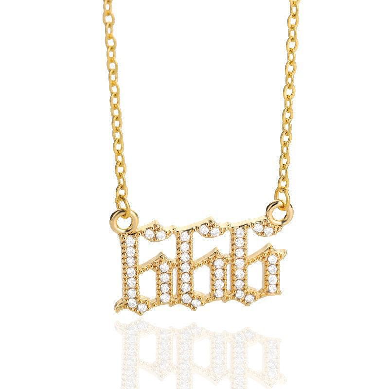 White Zirconia Angle Number Necklace