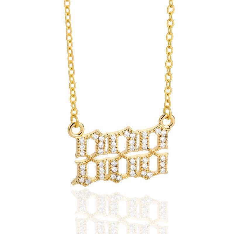 White Zirconia Angle Number Necklace