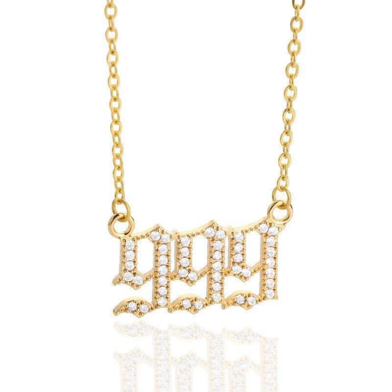 White Zirconia Angle Number Necklace