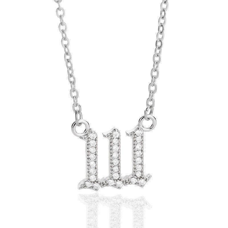 White Zirconia Angle Number Necklace
