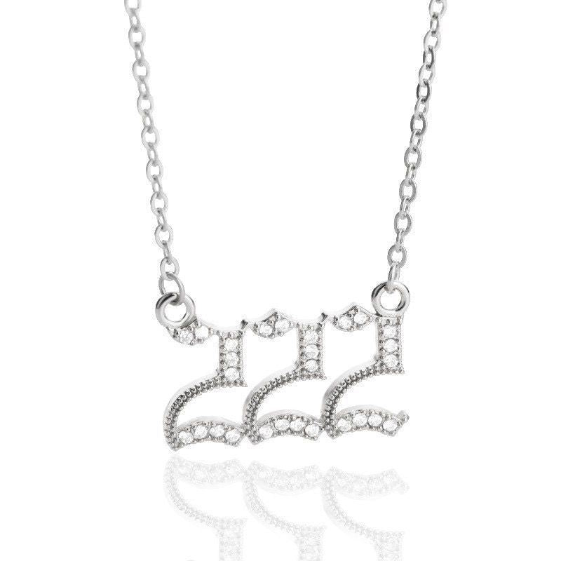 White Zirconia Angle Number Necklace