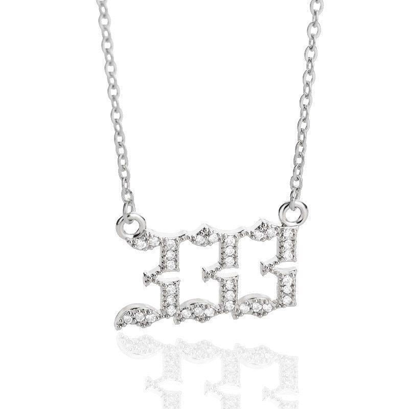 White Zirconia Angle Number Necklace