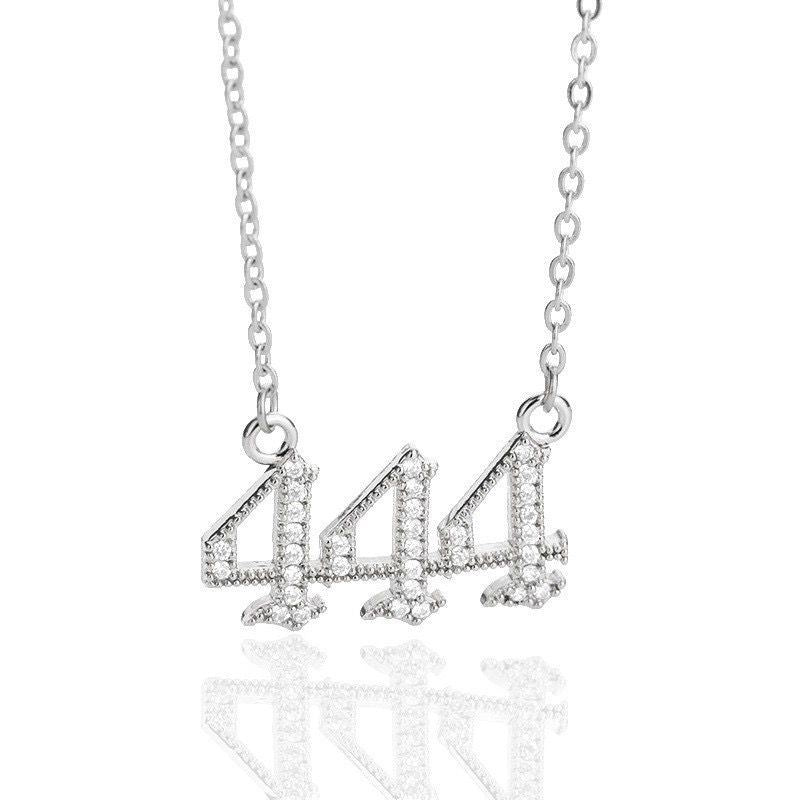 White Zirconia Angle Number Necklace