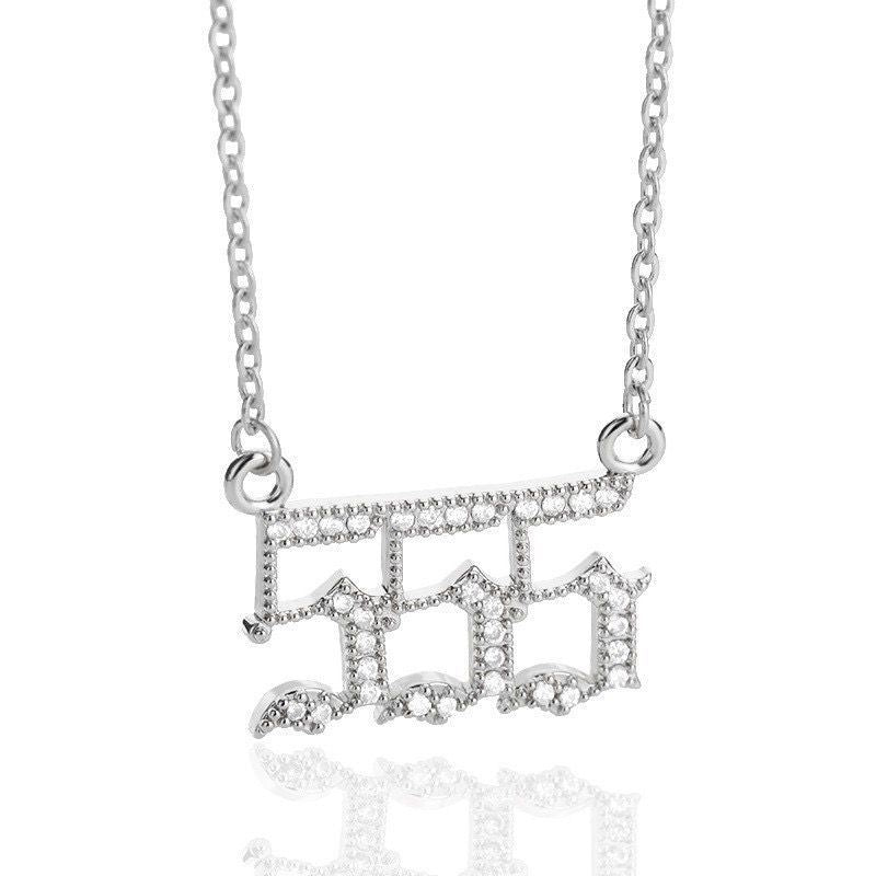 White Zirconia Angle Number Necklace