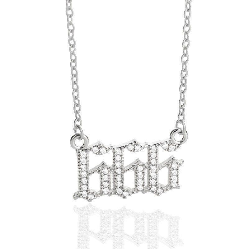 White Zirconia Angle Number Necklace