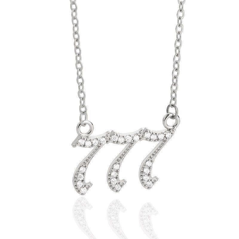 White Zirconia Angle Number Necklace