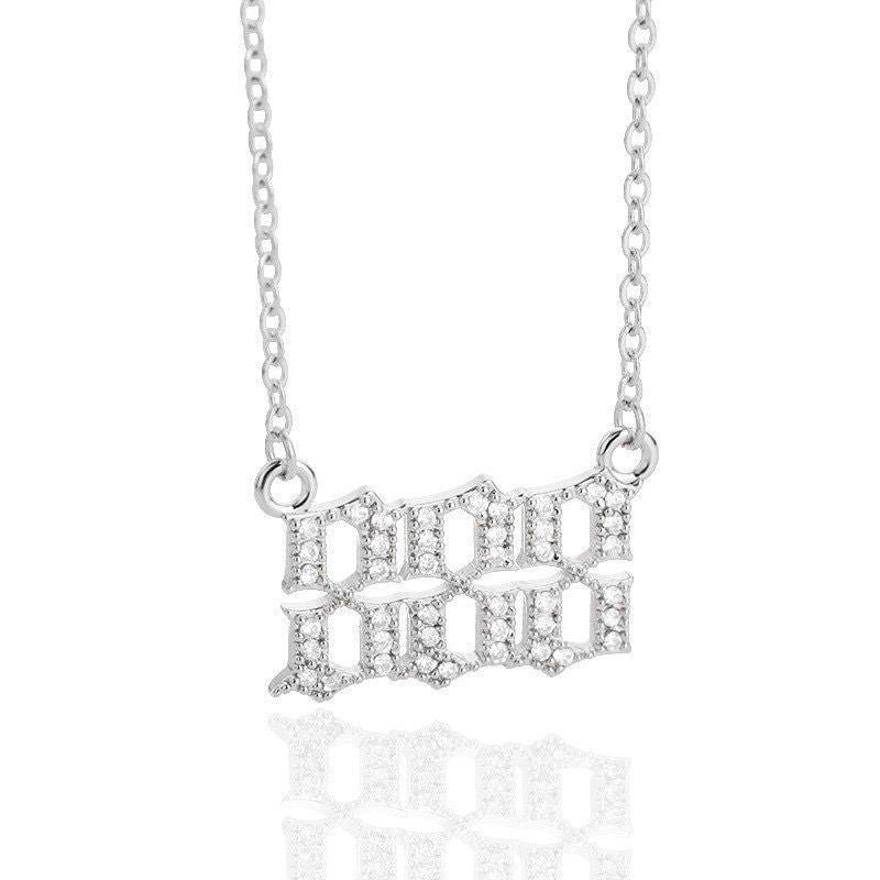 White Zirconia Angle Number Necklace
