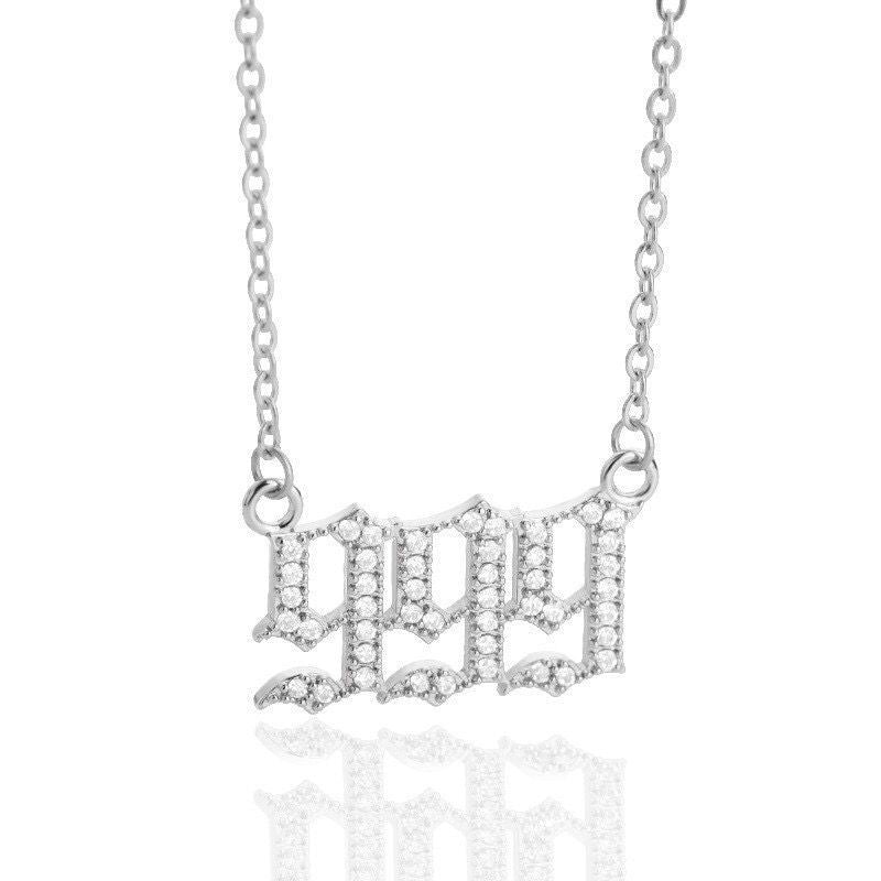 White Zirconia Angle Number Necklace